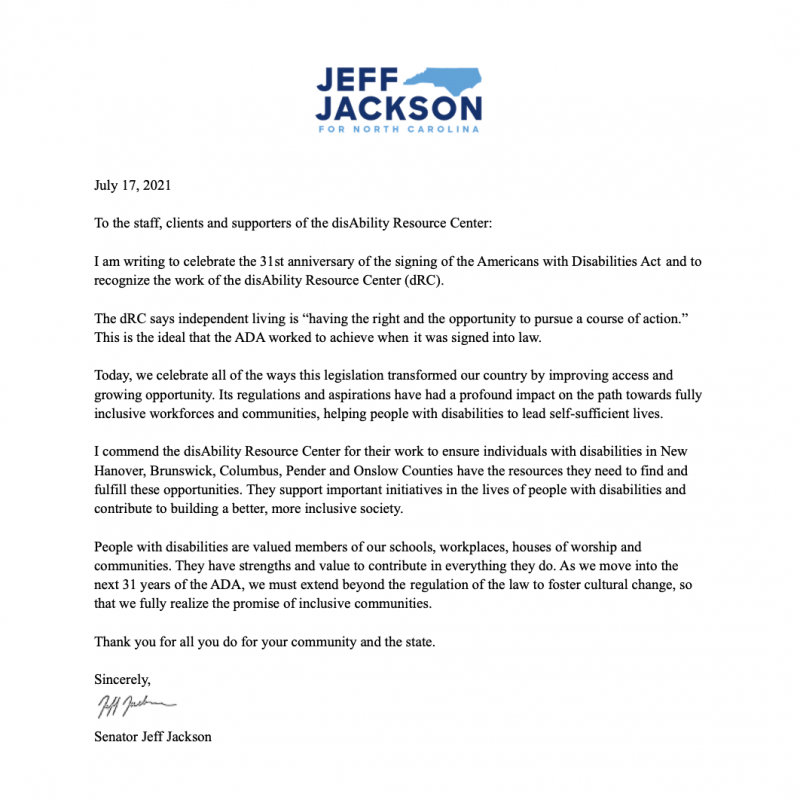 Jeff Jackson letter